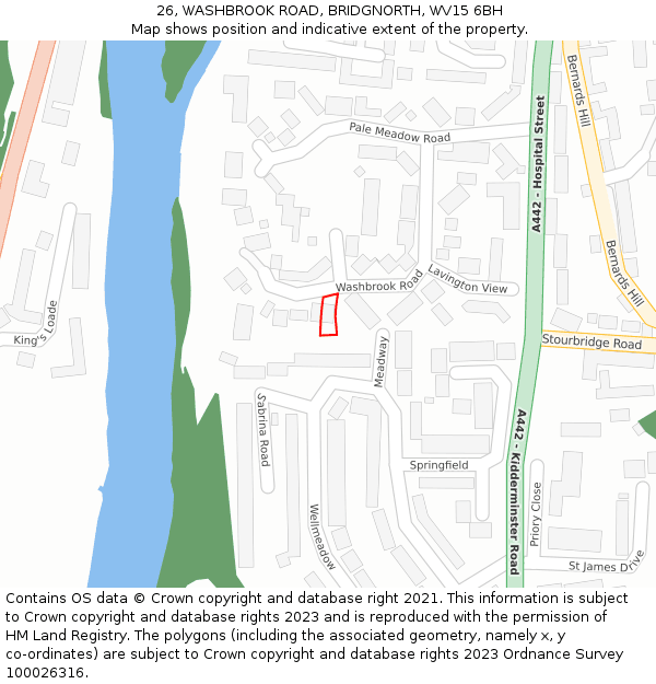 26, WASHBROOK ROAD, BRIDGNORTH, WV15 6BH: Location map and indicative extent of plot