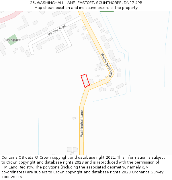 26, WASHINGHALL LANE, EASTOFT, SCUNTHORPE, DN17 4PR: Location map and indicative extent of plot