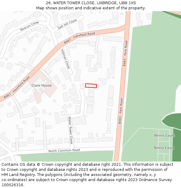 26, WATER TOWER CLOSE, UXBRIDGE, UB8 1XS: Location map and indicative extent of plot