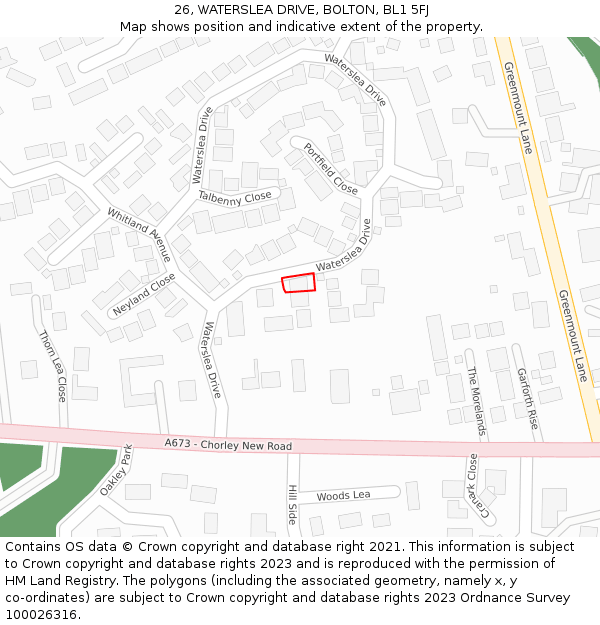 26, WATERSLEA DRIVE, BOLTON, BL1 5FJ: Location map and indicative extent of plot