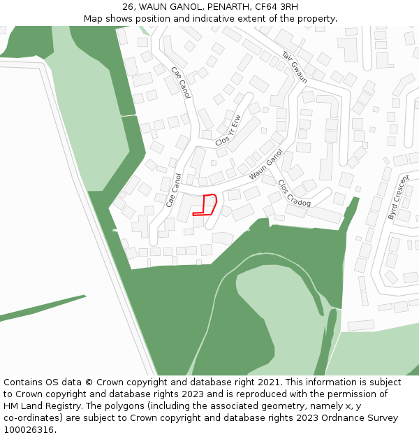26, WAUN GANOL, PENARTH, CF64 3RH: Location map and indicative extent of plot