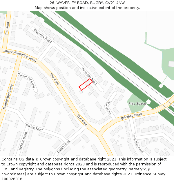 26, WAVERLEY ROAD, RUGBY, CV21 4NW: Location map and indicative extent of plot