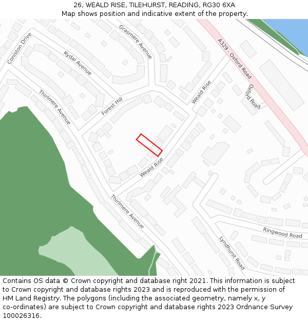 26, WEALD RISE, TILEHURST, READING, RG30 6XA: Location map and indicative extent of plot