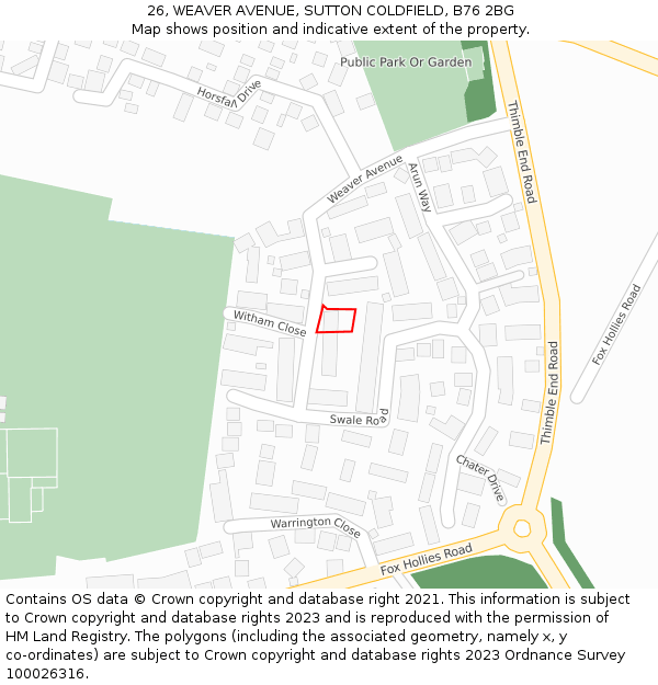 26, WEAVER AVENUE, SUTTON COLDFIELD, B76 2BG: Location map and indicative extent of plot