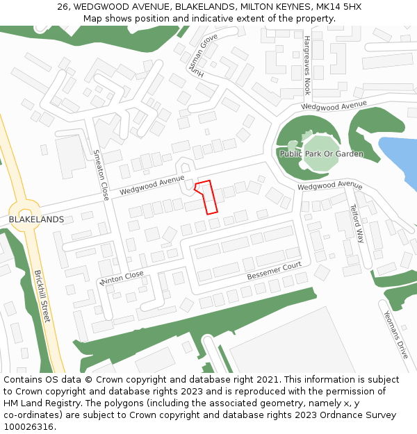 26, WEDGWOOD AVENUE, BLAKELANDS, MILTON KEYNES, MK14 5HX: Location map and indicative extent of plot