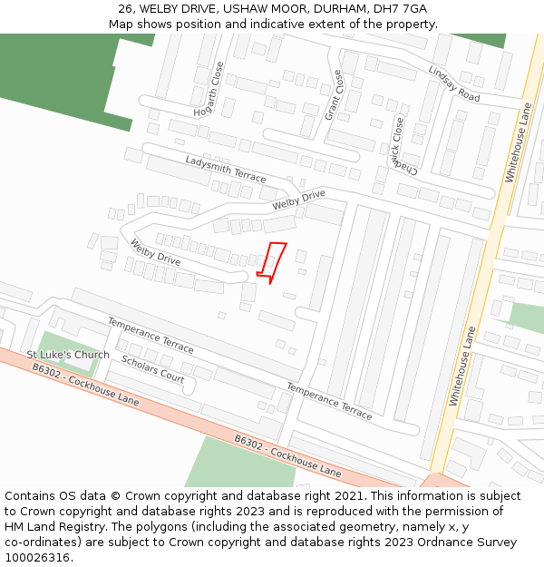 26, WELBY DRIVE, USHAW MOOR, DURHAM, DH7 7GA: Location map and indicative extent of plot