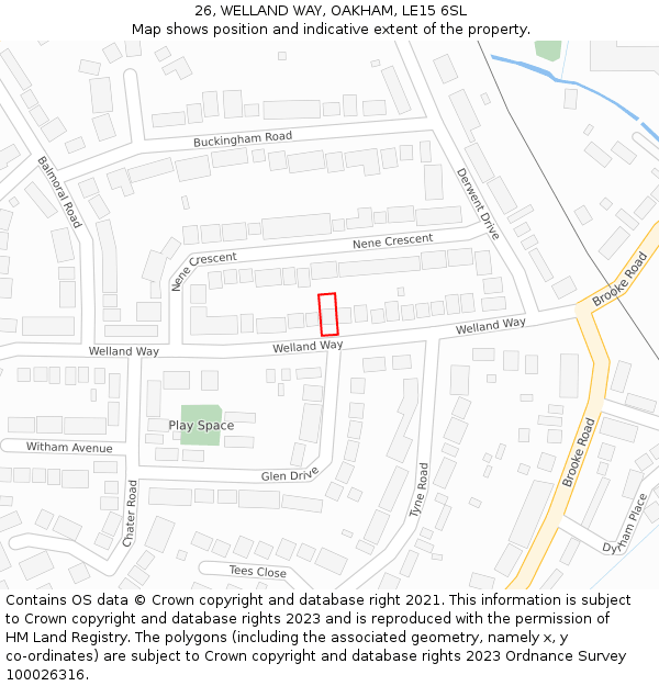 26, WELLAND WAY, OAKHAM, LE15 6SL: Location map and indicative extent of plot