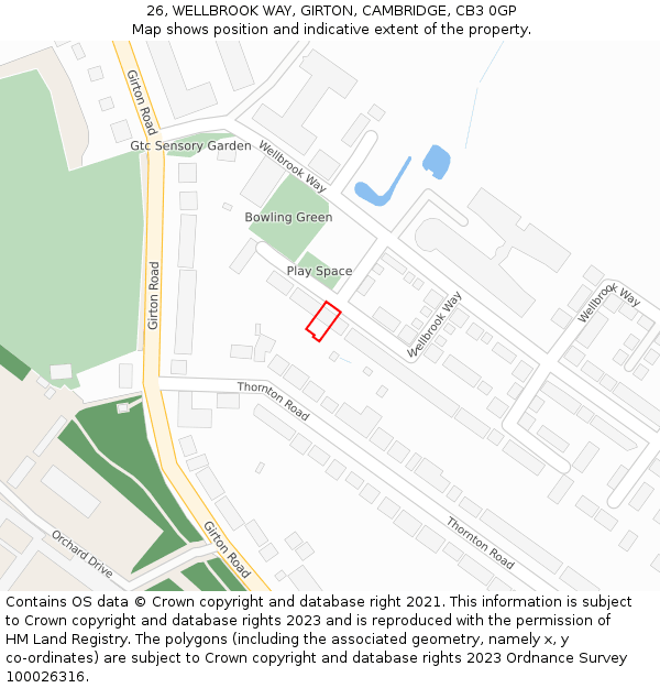 26, WELLBROOK WAY, GIRTON, CAMBRIDGE, CB3 0GP: Location map and indicative extent of plot