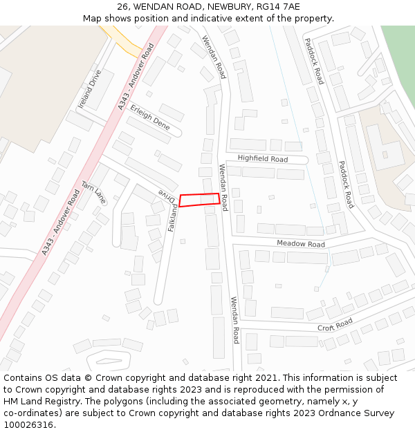 26, WENDAN ROAD, NEWBURY, RG14 7AE: Location map and indicative extent of plot
