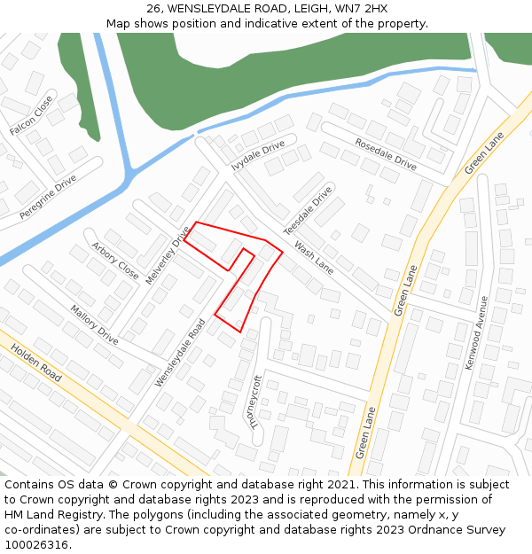 26, WENSLEYDALE ROAD, LEIGH, WN7 2HX: Location map and indicative extent of plot