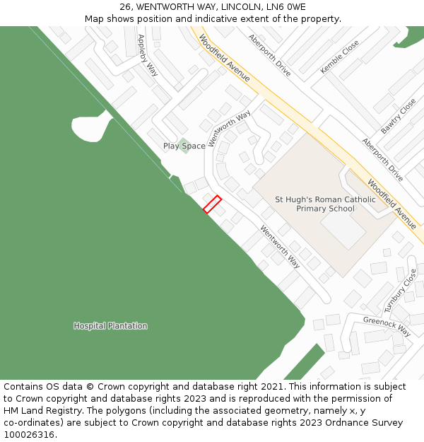 26, WENTWORTH WAY, LINCOLN, LN6 0WE: Location map and indicative extent of plot