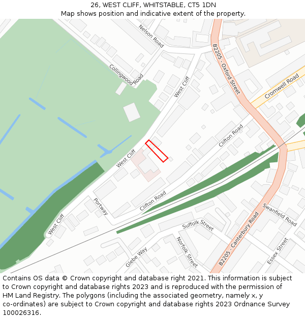 26, WEST CLIFF, WHITSTABLE, CT5 1DN: Location map and indicative extent of plot