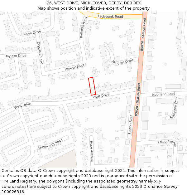 26, WEST DRIVE, MICKLEOVER, DERBY, DE3 0EX: Location map and indicative extent of plot