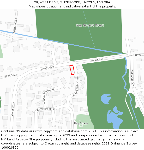 26, WEST DRIVE, SUDBROOKE, LINCOLN, LN2 2RA: Location map and indicative extent of plot