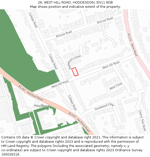 26, WEST HILL ROAD, HODDESDON, EN11 9DB: Location map and indicative extent of plot