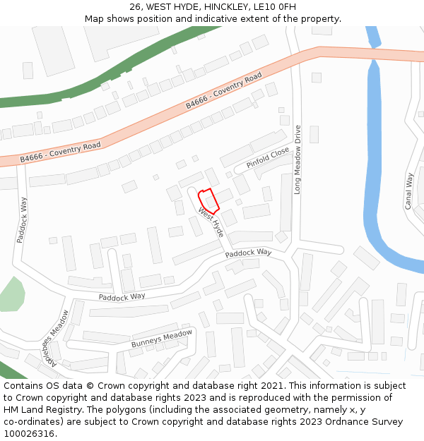 26, WEST HYDE, HINCKLEY, LE10 0FH: Location map and indicative extent of plot