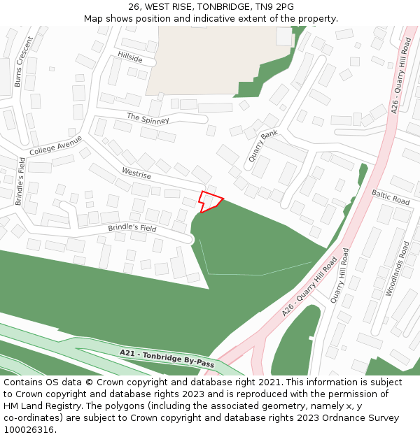 26, WEST RISE, TONBRIDGE, TN9 2PG: Location map and indicative extent of plot