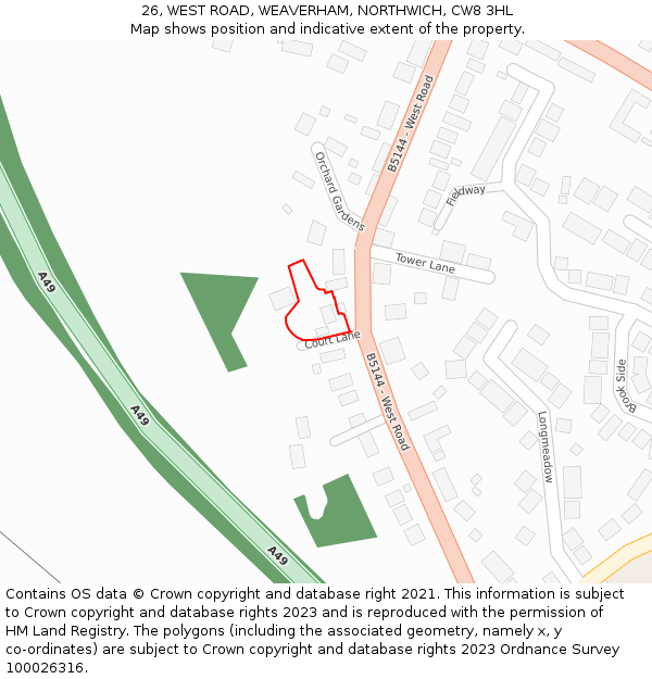 26, WEST ROAD, WEAVERHAM, NORTHWICH, CW8 3HL: Location map and indicative extent of plot
