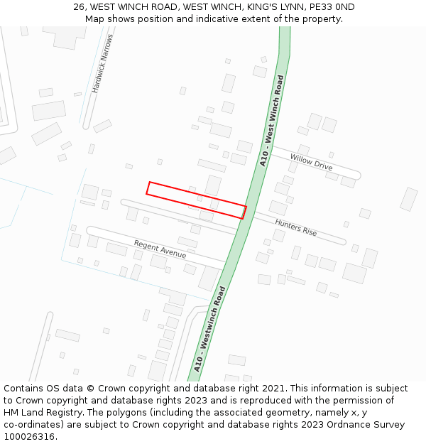 26, WEST WINCH ROAD, WEST WINCH, KING'S LYNN, PE33 0ND: Location map and indicative extent of plot