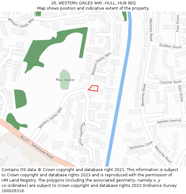 26, WESTERN GAILES WAY, HULL, HU8 9EQ: Location map and indicative extent of plot
