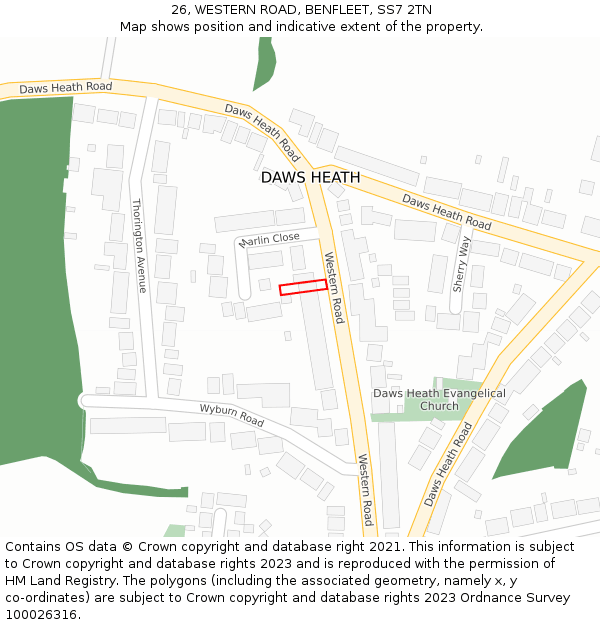 26, WESTERN ROAD, BENFLEET, SS7 2TN: Location map and indicative extent of plot