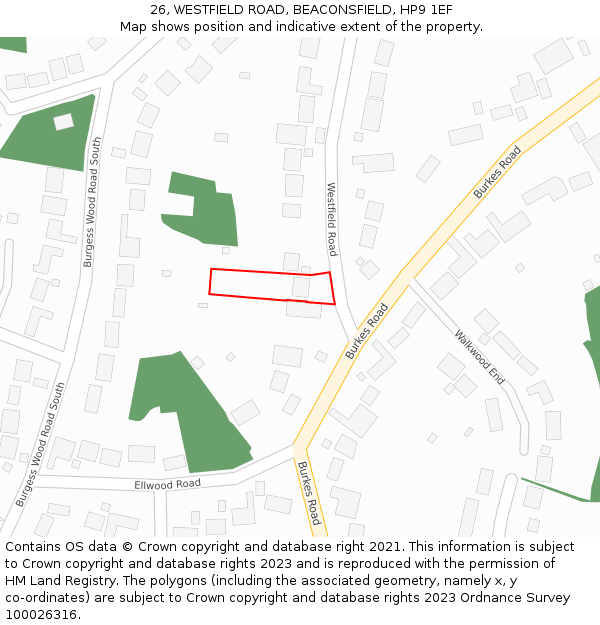 26, WESTFIELD ROAD, BEACONSFIELD, HP9 1EF: Location map and indicative extent of plot