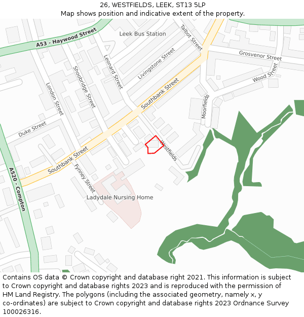 26, WESTFIELDS, LEEK, ST13 5LP: Location map and indicative extent of plot