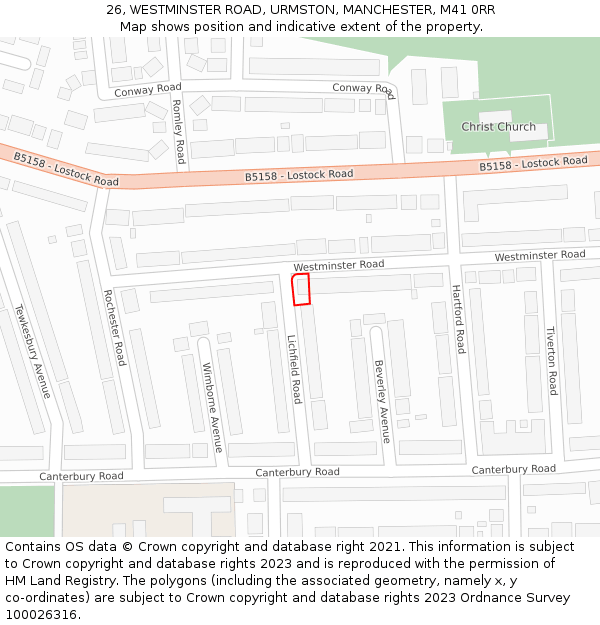 26, WESTMINSTER ROAD, URMSTON, MANCHESTER, M41 0RR: Location map and indicative extent of plot