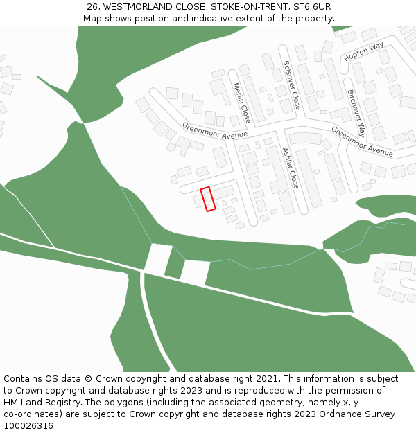 26, WESTMORLAND CLOSE, STOKE-ON-TRENT, ST6 6UR: Location map and indicative extent of plot