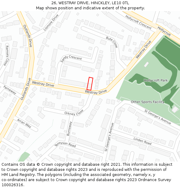 26, WESTRAY DRIVE, HINCKLEY, LE10 0TL: Location map and indicative extent of plot