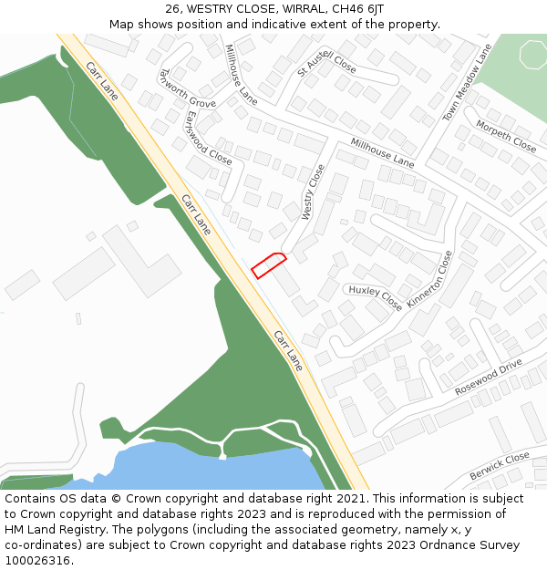 26, WESTRY CLOSE, WIRRAL, CH46 6JT: Location map and indicative extent of plot