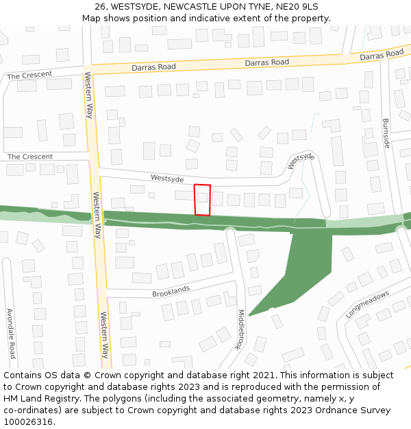 26, WESTSYDE, NEWCASTLE UPON TYNE, NE20 9LS: Location map and indicative extent of plot