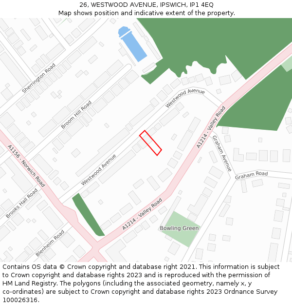 26, WESTWOOD AVENUE, IPSWICH, IP1 4EQ: Location map and indicative extent of plot