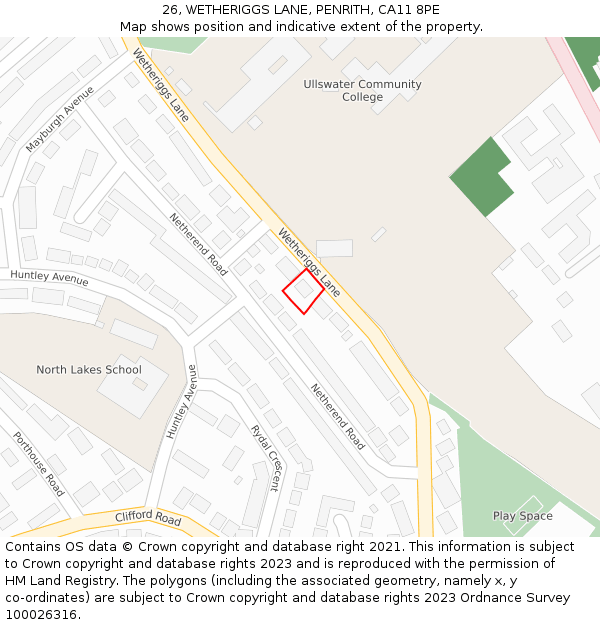 26, WETHERIGGS LANE, PENRITH, CA11 8PE: Location map and indicative extent of plot