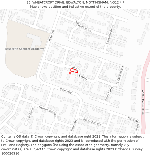 26, WHEATCROFT DRIVE, EDWALTON, NOTTINGHAM, NG12 4JF: Location map and indicative extent of plot