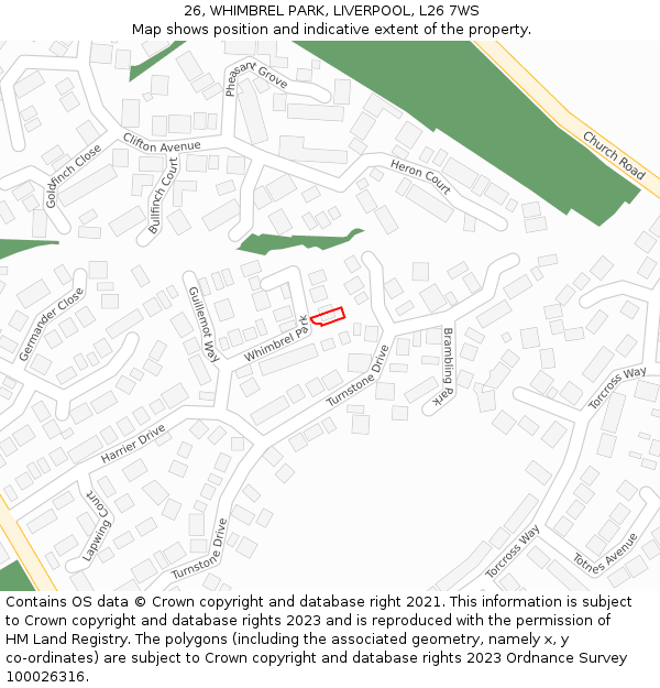 26, WHIMBREL PARK, LIVERPOOL, L26 7WS: Location map and indicative extent of plot