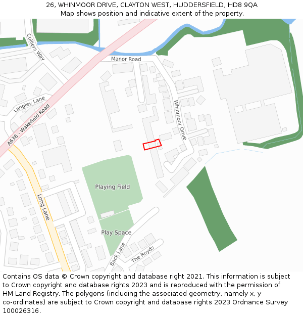 26, WHINMOOR DRIVE, CLAYTON WEST, HUDDERSFIELD, HD8 9QA: Location map and indicative extent of plot