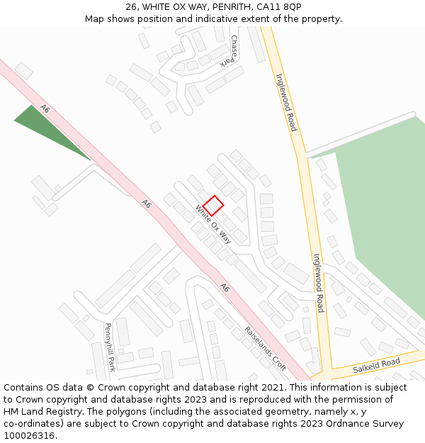 26, WHITE OX WAY, PENRITH, CA11 8QP: Location map and indicative extent of plot