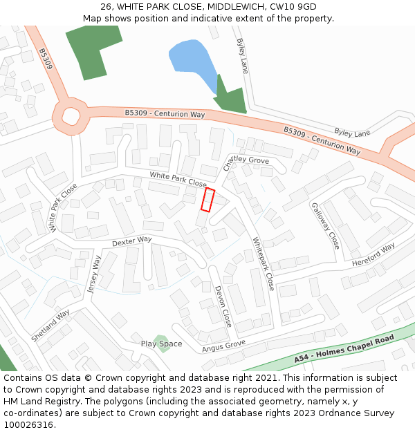 26, WHITE PARK CLOSE, MIDDLEWICH, CW10 9GD: Location map and indicative extent of plot