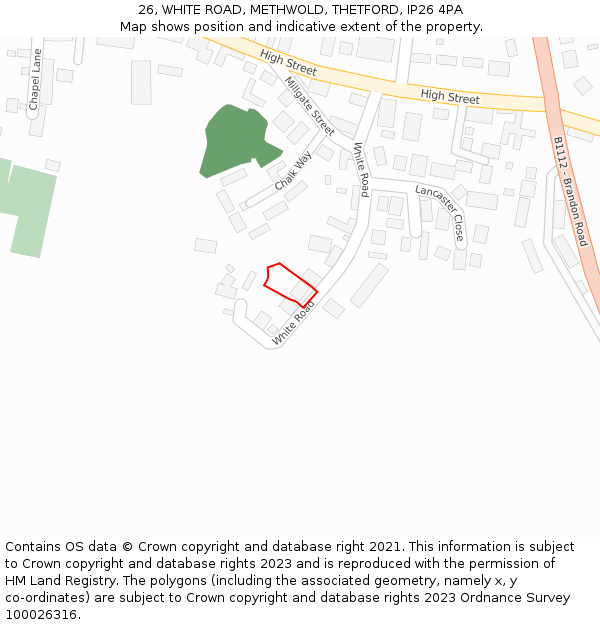 26, WHITE ROAD, METHWOLD, THETFORD, IP26 4PA: Location map and indicative extent of plot