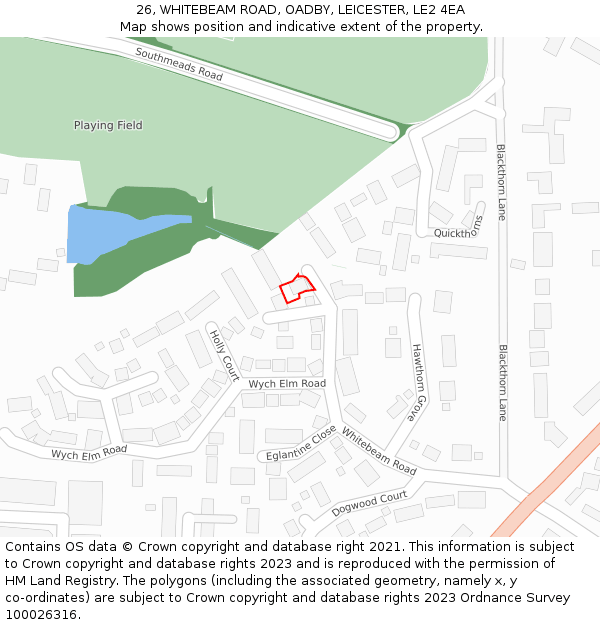 26, WHITEBEAM ROAD, OADBY, LEICESTER, LE2 4EA: Location map and indicative extent of plot