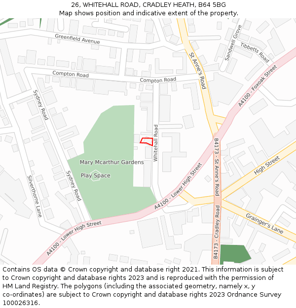 26, WHITEHALL ROAD, CRADLEY HEATH, B64 5BG: Location map and indicative extent of plot