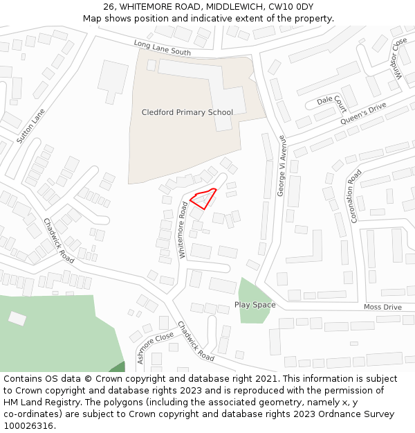 26, WHITEMORE ROAD, MIDDLEWICH, CW10 0DY: Location map and indicative extent of plot