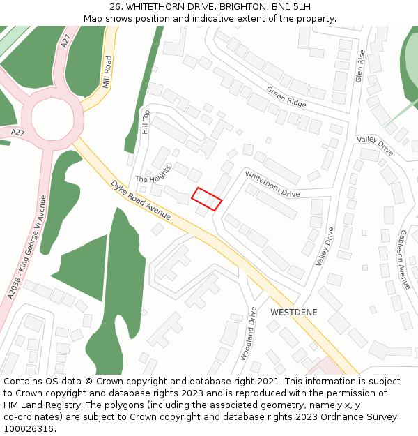 26, WHITETHORN DRIVE, BRIGHTON, BN1 5LH: Location map and indicative extent of plot