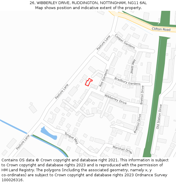 26, WIBBERLEY DRIVE, RUDDINGTON, NOTTINGHAM, NG11 6AL: Location map and indicative extent of plot