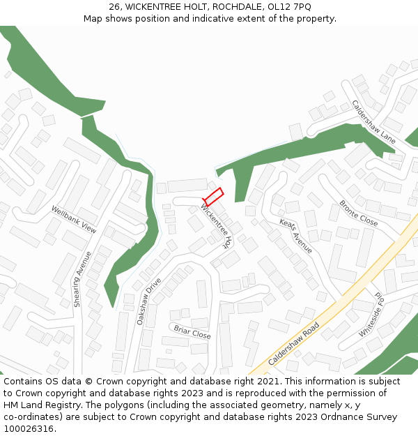 26, WICKENTREE HOLT, ROCHDALE, OL12 7PQ: Location map and indicative extent of plot