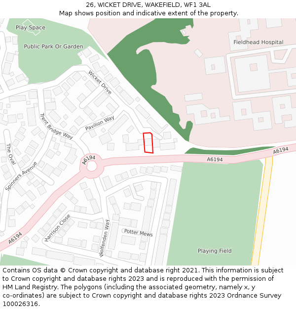 26, WICKET DRIVE, WAKEFIELD, WF1 3AL: Location map and indicative extent of plot