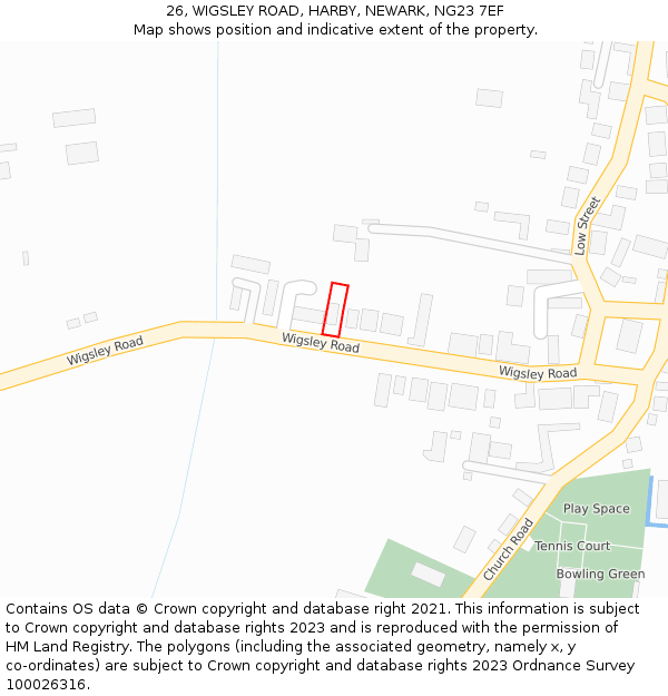 26, WIGSLEY ROAD, HARBY, NEWARK, NG23 7EF: Location map and indicative extent of plot