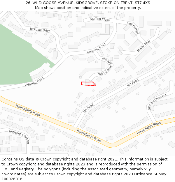 26, WILD GOOSE AVENUE, KIDSGROVE, STOKE-ON-TRENT, ST7 4XS: Location map and indicative extent of plot