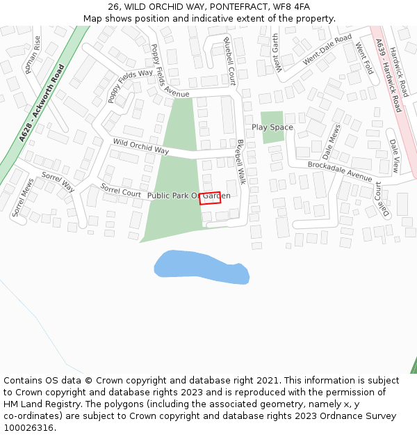 26, WILD ORCHID WAY, PONTEFRACT, WF8 4FA: Location map and indicative extent of plot